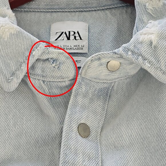 Zara Light Wash Relaxed Fit Distressed Denim Shirt Jacket Shacket - Picture 6 of 13
